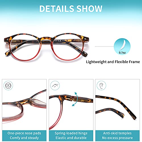 Reading Glasses Blue Light Blocking for Women,Ladies Readers with Pouches Anti Eyestrain/Glare Women's Computer Eyeglasses, 4 Pairs Mix Color, 2.5 X