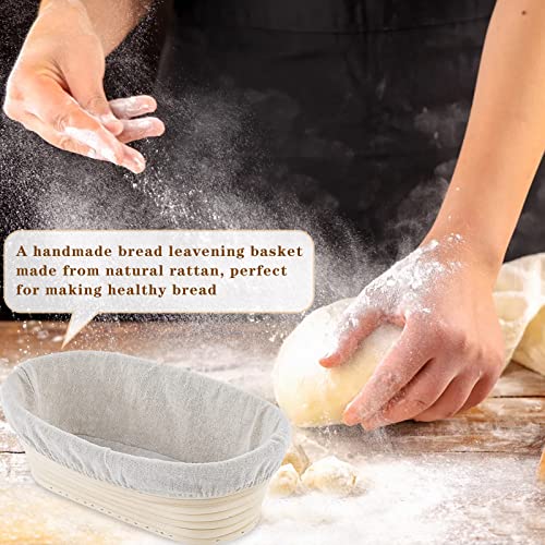 2 Packs 10 inch Oval Banneton Bread Proofing Basket Set,PIOGHAX Sourdough Proofing Bowls Bread Banneton Basket & Cloth Liner for Professional and Home Baker