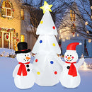 Tangkula 6 FT Inflatable White Christmas Tree with Snowman, Lighted Blow up Xmas Tree, Self Inflating Christmas Decor w/ LED Lights, Built-in Sandbags, Indoor Outdoor Yard Decoration for Garden, Lawn