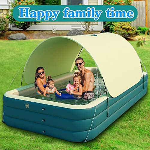 Buric Family Size Swimming Pool, Inflatable Swimming Pool, Kids Pools with Sunshade for Indoor, Outdoor, Garden, Backyard (Green,300cm (no slide))