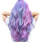 STfantasy Rainbow Wigs for Women Long Wave Natural Synthetic Wig Girl Cosplay Costume Party 23Inches (Rainbow Purple)