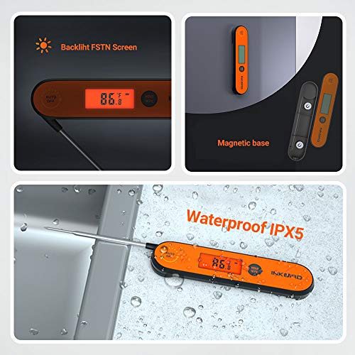 Inkbird Instant Read Meat Thermometer IHT-1P, Digital Waterproof Rechargeable Instant Read Food Thermometer, Cooking Thermometer with Calibration, Magnet, Backlight for Grill, Smoker, Kitchen, Turkey