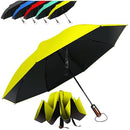 HAILSTORM Folding Reverse Umbrella with UV and UPF50+ Protection - Inverted Windproof Umbrellas with Lightweight Fiberglass Frame - Yellow