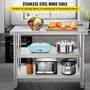 VEVOR Stainless Steel Prep Table, 48x18x33 in Commercial Stainless Steel Table, 2 Adjustable Undershelf BBQ Prep Table, Heavy Duty Kitchen Work Table, for Garage, Home, Warehouse, and Kitchen Silver