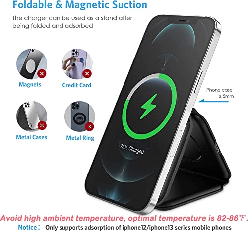 AMIR 3 in 1 Foldable Wireless Charger, Magnetic Fast Wireless Charging Pad, Compatible with iPhone 14/13/12/SE/11, Samsung Galaxy, Apple Watch, AirPods Pro (Adapter Not Included) - Black
