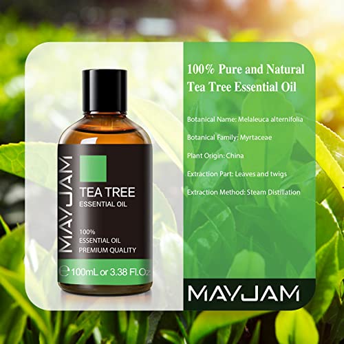 Tea Tree Essential Oil for Diffuser, MAYJAM Pure Essential Oils, Huge 3.38FL.OZ Bottle, Tea Tree Oil with Glass Dropper