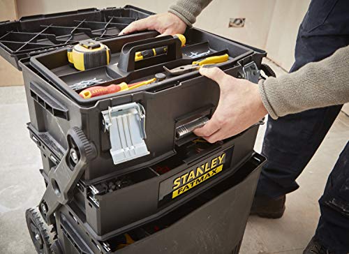 STANLEY FATMAX Cantilever Rolling Toolbox Trolley, 4 Level Workstation with Portable Tote Tray for Tools and Small Parts, 1-94-210