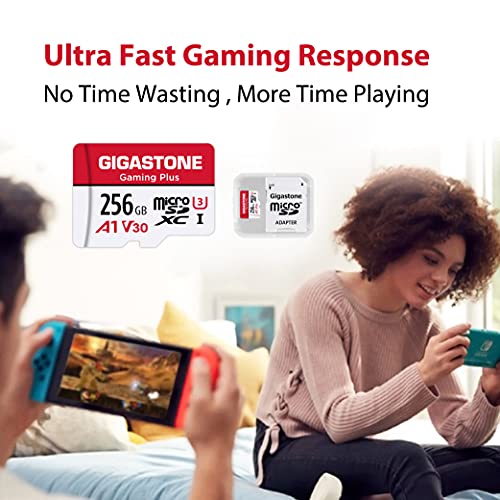 Gigastone 256GB Micro SD Card, Gaming Plus, MicroSDXC Memory Card for Nintendo-Switch, 100MB/s, 4K Video Recording, Action Camera, Wyze, GoPro,Dash Cam, Security Camera, UHS-I A1 U3 V30 Class 10