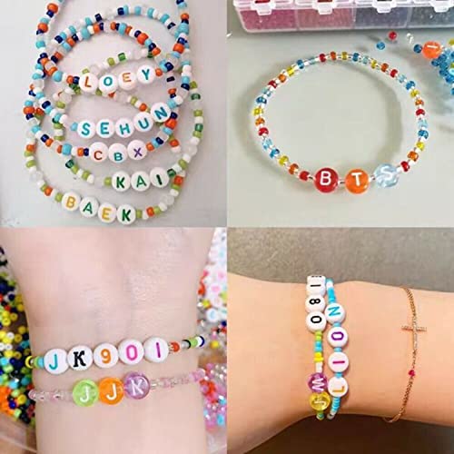 White Flat Round Acrylic Alphabet Beads 350pc Cubes White/Col Letters Kids Jewellery Party Mixed A-Z Colorful Letter Pattern Disc Coin Pony Beads Loose Spacer Beads for DIY Friendship Name Necklace Bracelet Jewelry Making