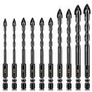 10 Pcs Masonry Drill Bits, Concrete Drill Bit Set for Tile, Brick, Glass, Plastic and Wood, Tungsten Carbide Tip Work with Ceramic Tile, Wall Mirror, Paver on Concrete or Brick Wall.