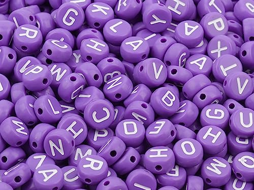 1000pcs Acrylic Letter Beads Alphabet Beads, for Bracelets and Jewelry Making (White Letter Purple Bead, 4×7mm(Round))