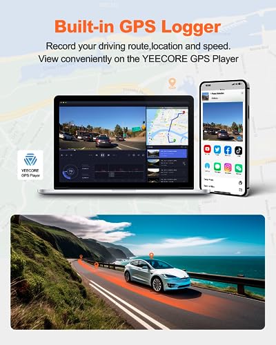 Yeecore Dual Dash Cam 5G WiFi GPS, Real 4K+HDR 1080P Front and Rear, 3" LCD Super Night Vision, Parking Mode, Dash Camera for Cars with App, G-Sensor, Accident Record, Support 512GB Max