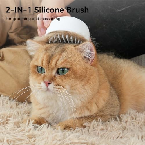 aumuca Jellyfish Cat Brush, Silicone Cat Hair Brush with Release Button, Cat Grooming Massage Brush for Indoor Cats Shedding, Gently Removes Loose Fur Cat Comb for Short to Medium Haired Cats