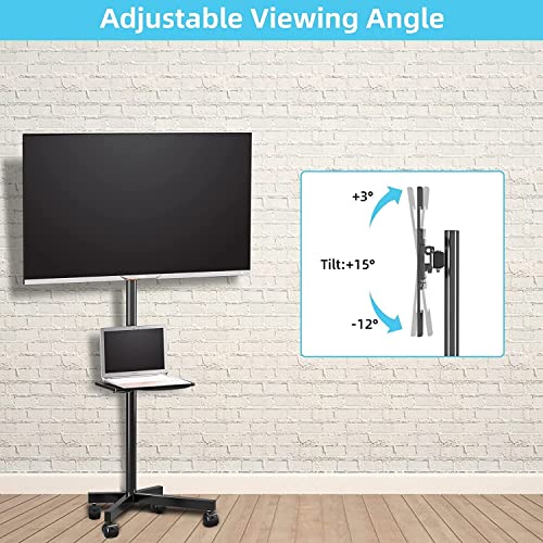 Mobile TV Carts on Wheels for 21-60 Inch Flat/Curved Panel Screens TVs - Height Adjustable Floor Trolley Stand with Shelf Holds up to 77lbs - Max VESA 400x400mm (ML55A)