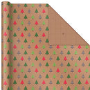 Hallmark Recyclable Christmas Wrapping Paper with Cut Lines on Reverse (3 Rolls: 90 sq. ft. ttl) Kraft Brown with Santas, Green Trees, Red Stripes, 0005JXW1050