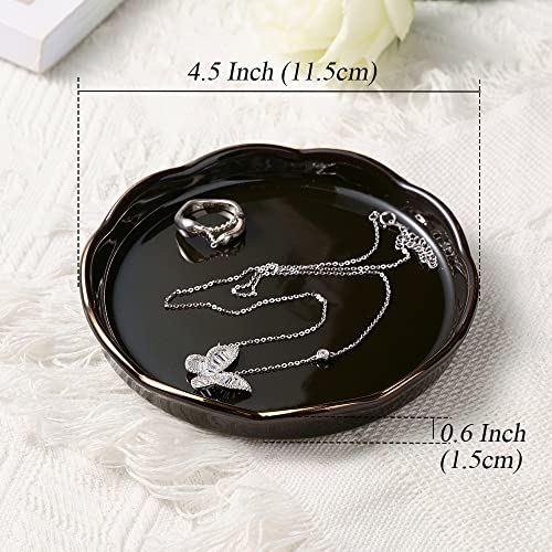 Ring Holder Jewelry Dish for Women, Jewelry Plate, Key Tray for Entryway Table Key Bowl, 4.5 Inch Ceramic Jewelry Tray, Engagement Gifts for Women Bride Thanksgiving Christmas Birthday Gift Black