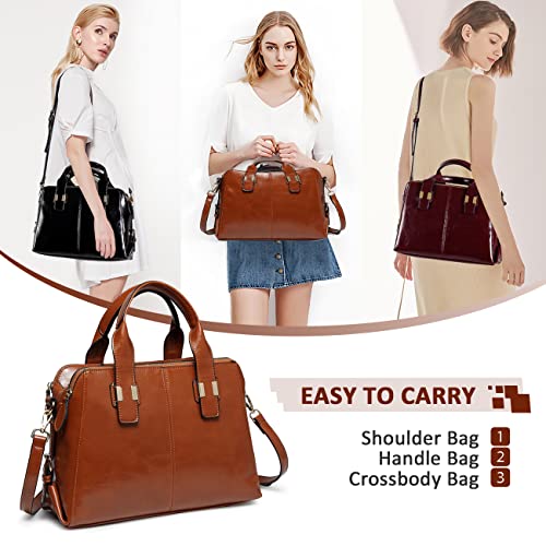 Handbags for Women, VASCHY Smooth PU Leather Top Handle Bag Tote Bag with Triple Compartments Ladies Satchel for Work, Daily Brown