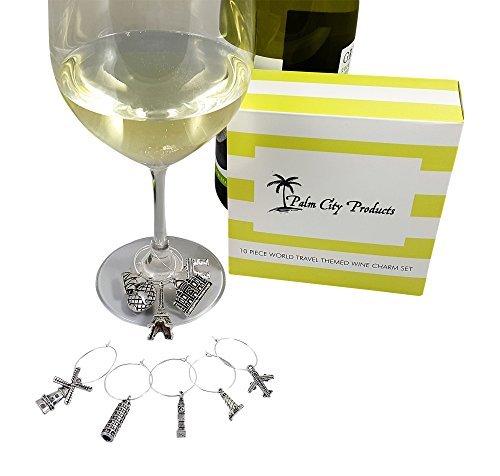 10 Piece World Travel Themed Wine Charm Set