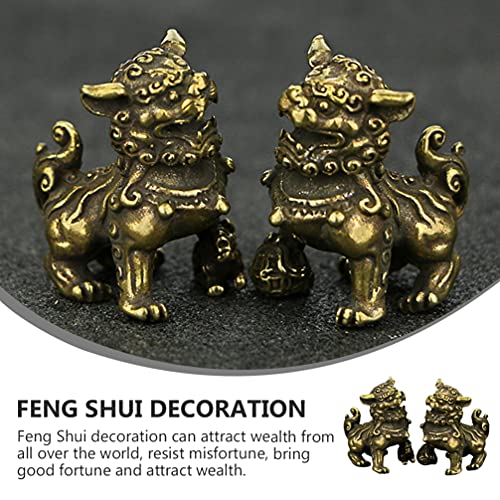 BESPORTBLE Chinese Lion Figurine Miniature Chinese Guardian Lion Brass Pair Lion Sculpture Foo Dogs Lucky Charm Micro Landscape Dollhouse Decoration Wedding Birthday Gift