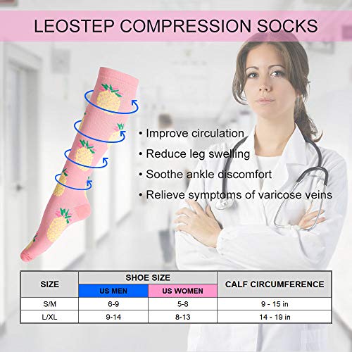 LEOSTEP Compression Socks for Women & Men Circulation,Long Stockings Support for Nurse, Pregnant, Hiking, Riding, Running, Fruits, Large-X-Large