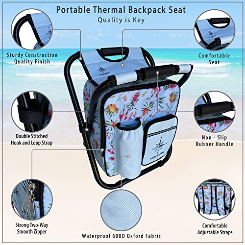 Our Stunning TealBlue Fun Backpack Cooler Chair Kit. Stylish Ultra-Light, Thermal, Insulated Bag & Seat for Camping, Fishing, and Beach Trips. Perfect Men Women and Girls Outdoor Adventures.