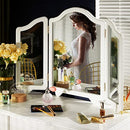 LUXFURNI Hollywood Large Vanity Trifold Makeup Mirror, 3 Side Folding Tabletop Mirror (White)