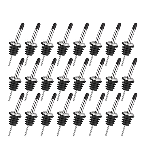 48 Pack Stainless Steel Classic Bottle Pourers Tapered Spout - Liquor Pourers with Rubber Dust Caps