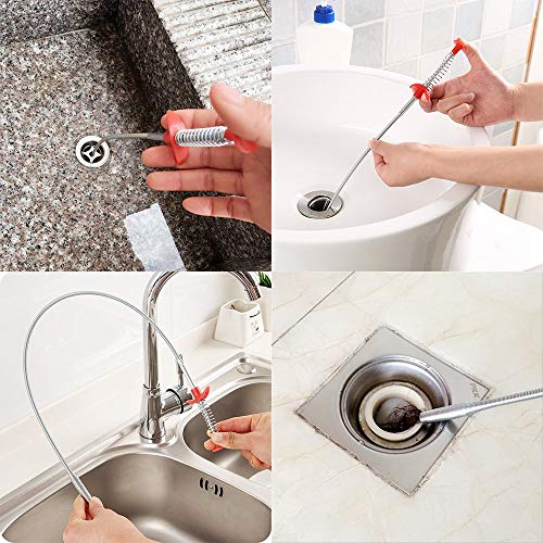 7 Pack Drain Augers, SENHAI 20 inch Hair Drain Clog Remover Drain Relief Auger Cleaning Tool (2 Stainless Steel and 5 Plastic)