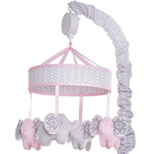 (Pink Elephant) - Wendy Bellissimo Baby Mobile Crib Mobile Musical Mobile - Elephant Mobile from the Elodie Collection in Pink and Grey