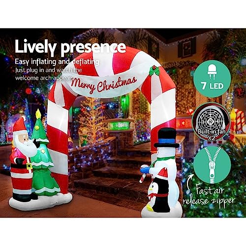 Jingle Jollys Christmas Inflatable Illuminated Santa Archway, Outdoor Decorations, 3M Cold White LED Lights with Pegs and Ropes Set Built-in Pump Lawn Yard Decor