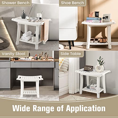 Giantex Shower Bench, Waterproof Bath Spa Shower Stool with Curved Seat, Storage Shelf & Non-Slip Foot Pads for Adults Seniors Elderly, Versatile Storage Bench for Bathroom Entryway Living Room