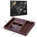 Mens Valet Tray, Leather Nightstand Organizer box with Charging Station for Men and Women,Catchall Tray EDC Dump Tray with 6 Compartments for Wallet Key Phone,Brown