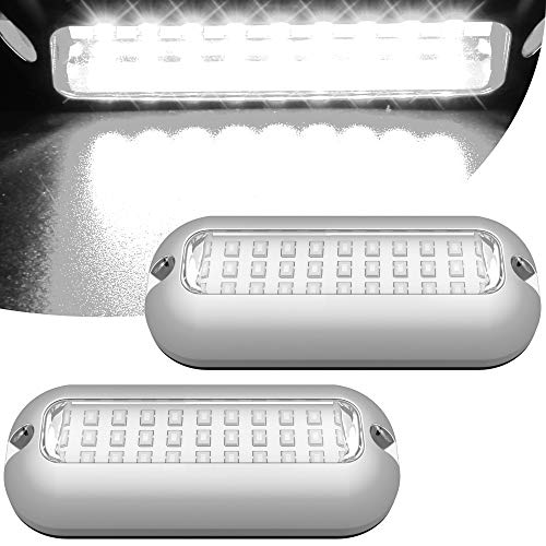 HUSUKU Mini 27LED Marine Led Lights for Boat Underwater(White), 2PCS, 3.7inch, IP68, 316 Stainless Steel, Surface Mount for Yacht Pontoon Sailboat Kayak Skiff Duck Jon Accent Bass Boat Vessel Fishing