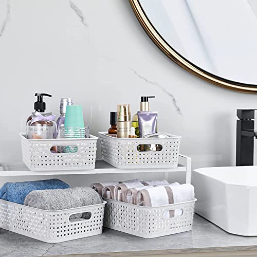 [12 Pack] Sulishang Plastic Storage Baskets, Small Pantry Organization, Office Storage Bins, Useful Household Organizers for Bathroom, Bedroom, Kitchen, Cabinet, Countertop, Under Sink or On Shelf