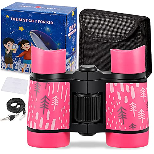 (Pink) - Kid Binoculars Shock Proof Toy Binoculars Set - Bird Watching - Educational Learning - Presents for Kids - Children Gifts - Boys and Girls - Outdoor Play - Hunting - Hiking - Camping Gear (Pink)