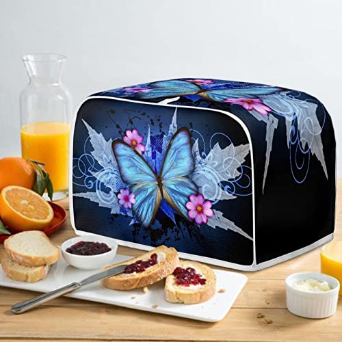 Biyejit Blue Butterfly Toaster Cover 4 Slice Bread Toaster Oven Dustproof Cover, Kitchen Small Appliance Cover Bread Toaster Cover Bakeware Protector