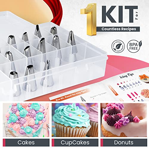 100PCs Piping Bags and Tips Set -48 Numbered Icing Tips, Cookie Cupcake, Cake Decorating Kit Baking Supplies Tools Cake Frosting Piping Tips, Reusable & Disposable Pastry Bags Icing Spatula & Smoother