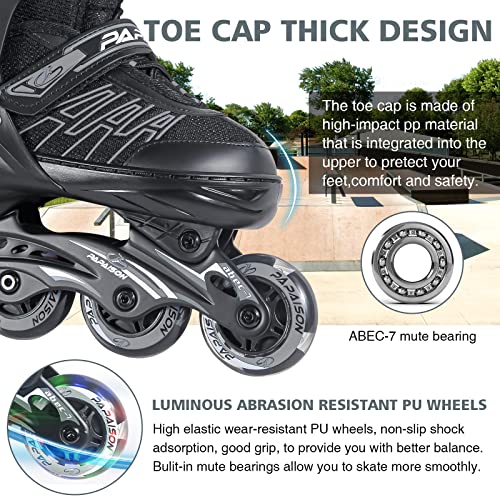 ITurnGlow Adjustable Inline Skates for Kids and Adults, Roller Skates with Featuring All Illuminating Wheels, for Girls and Boys, Men and Ladies
