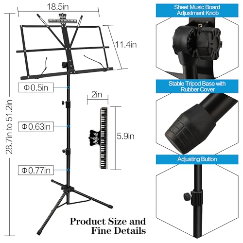 Music Stand, 1/2/4 Pack 2 in 1 Dual-Use Folding Sheet Music Stand, Lightweight Portable Adjustable Desktop Book Stand with Music Sheet Clip Holder & Carrying Bag(1 Pack Black)