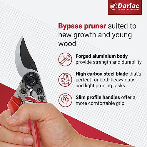 Darlac Professional Pruner – All-Round Garden Pruner – Precision High Carbon Steel Blades – Tension Adjuster With Locking Plate – Slim Profile Handles For Comfort