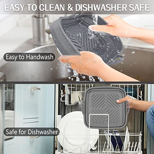 ZCOINS 2 Pack 8.5inch Air Fryer Silicone Liners Square Foldable, Non-Stick Air Fryer Silicone Baking Tray, Heat Resistant Air Fryer Silicone Basket for 5 to 8 QT Air Fryer Oven Microwave Accessories