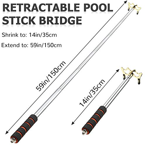 Skylety Pool Cue Rest with Stick Pool Table Accessories Snooker Pool Bridge Stick Retractable Billiards Cue Rest with Removable Brass Bridge Head (Low Bridge Head)