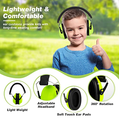 BlueFire Kids Ear Protection Safety Earmuffs, 2 Pack Foldable Noise Reduction Earmuffs, 27dB Hearing Protection Ear Muffs Kids Protective Earmuffs Ear Defenders for Sleeping, Studying, Shooting(Green)