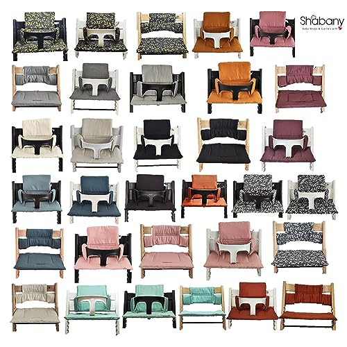 Shabany® High Chair Seat Cushion 100% Organic Cotton Classic Cushion Seat Cover High Chair Cushion 2-Piece Suitable for Stokke Tripp Trapp Children's High Chair Machine Washable Easy Attachment (Dances)