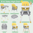 Baby High Chair, Timkos 8 in 1 Convertible Highchair Booster Seat, Building Block Table, Toddler Chair with 5-Point Safety Harness, Removable Tray, Soft PU Cushion (for 7-36 Months Babies)