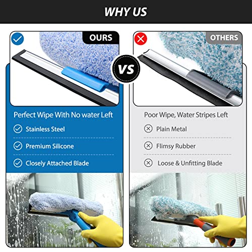 AIDELY Professional Window Squeegee Cleaner 2 in 1 Shower Squeegee with Extension Pole 105 Telescopic Window Washing Equipment with Bendable Head Glas