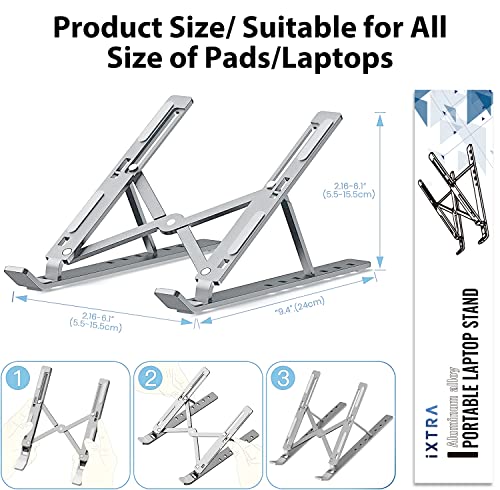 iXTRA Laptop Stand for Desk,Foldable Portable Anti-Slip Aluminum Laptop Holder with 7 Levels Height Adjustment Laptop Riser Compatible with MacBook,iPad,Dell,10-16” Laptops(Grey)