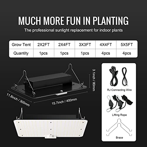 VEVOR LED Grow Light Full Spectrum Dimmable with Samsung 281B+PRO Chips High Yield Growing Lamp for Indoor Plants Daisy Chain Driver ETL Certified for 3x3 ft Grow Tent