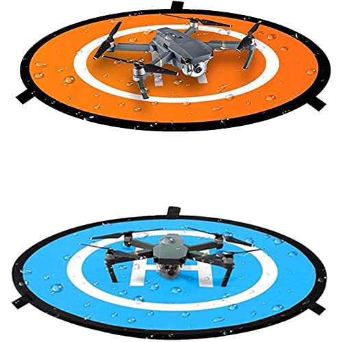 MMOBIEL Universal Drone Landing Pad Waterproof Helipad 75 cm / 30 inch Double Sided Orange / Blue for RC Drones Helicopter DJI Mavic Mini 2 / Zoom / Air Fly 2 / Phantom / FPV / Inspire Incl. Reflective Tape and Pins