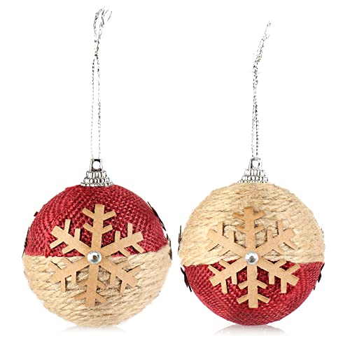 com-four® 6 x Christmas Baubles with Christmas Motifs, Christmas Tree Baubles with Fabric Cover for Christmas, Tree Decorations for The Christmas Tree (Beige/red, Pack of 6)